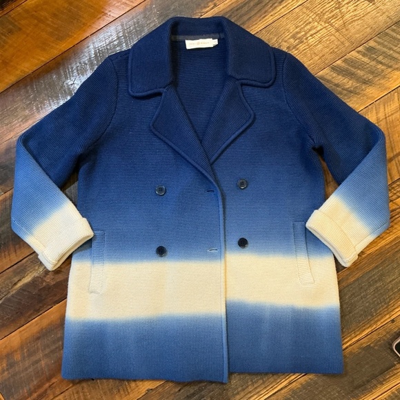 Tory Burch Ombre Gradient Double Breasted Wool Jacket Blue White Size M - Picture 3 of 14